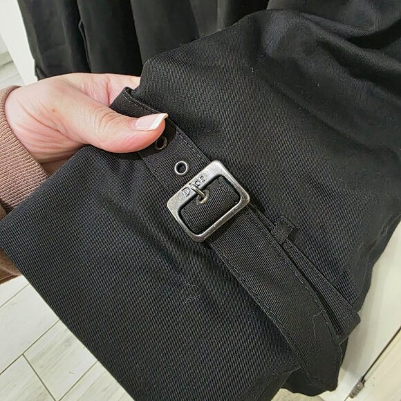 Christian Dior Trench Coat Black 42L Vintage Designer Long Double-Breasted - Picture 12 of 16